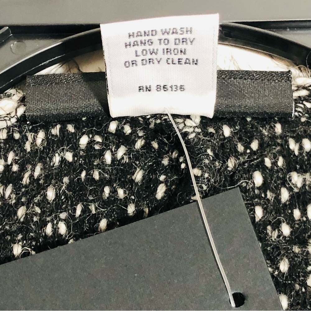 NWT Bryn Walker Women's Black & White Tweed Fringed Hemline Wrap Poncho size S - Picture 10 of 13
